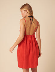 Red Mock Crochet Mini Dress