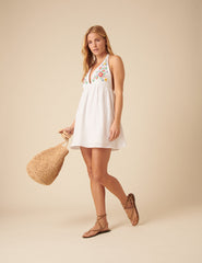 White Floral Embroidered Halterneck Mini Dress