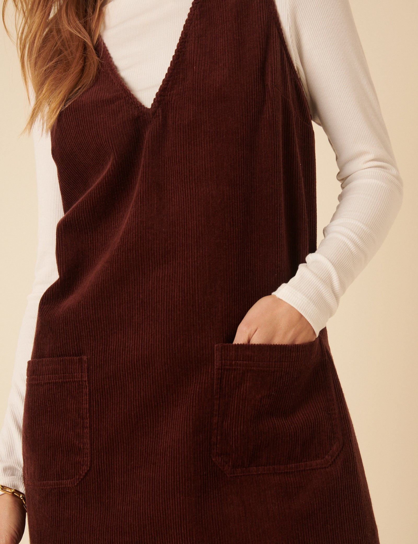 Brown Cord Pinafore Mini Dress