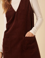Brown Cord Pinafore Mini Dress