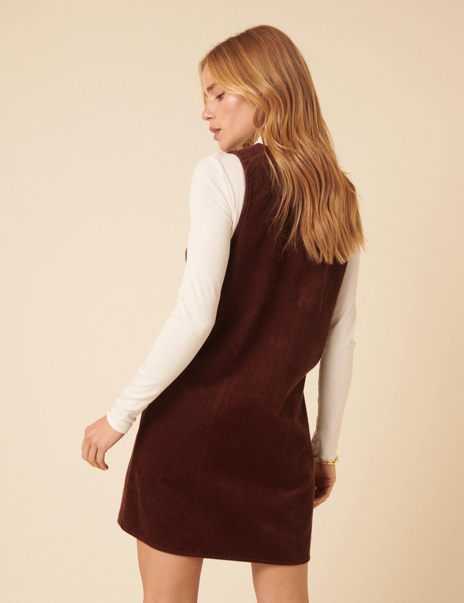 Brown Cord Pinafore Mini Dress