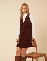 Brown Cord Pinafore Mini Dress