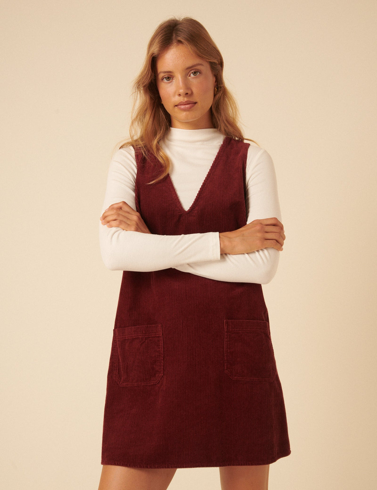 Red Piper Pinafore Mini Dress