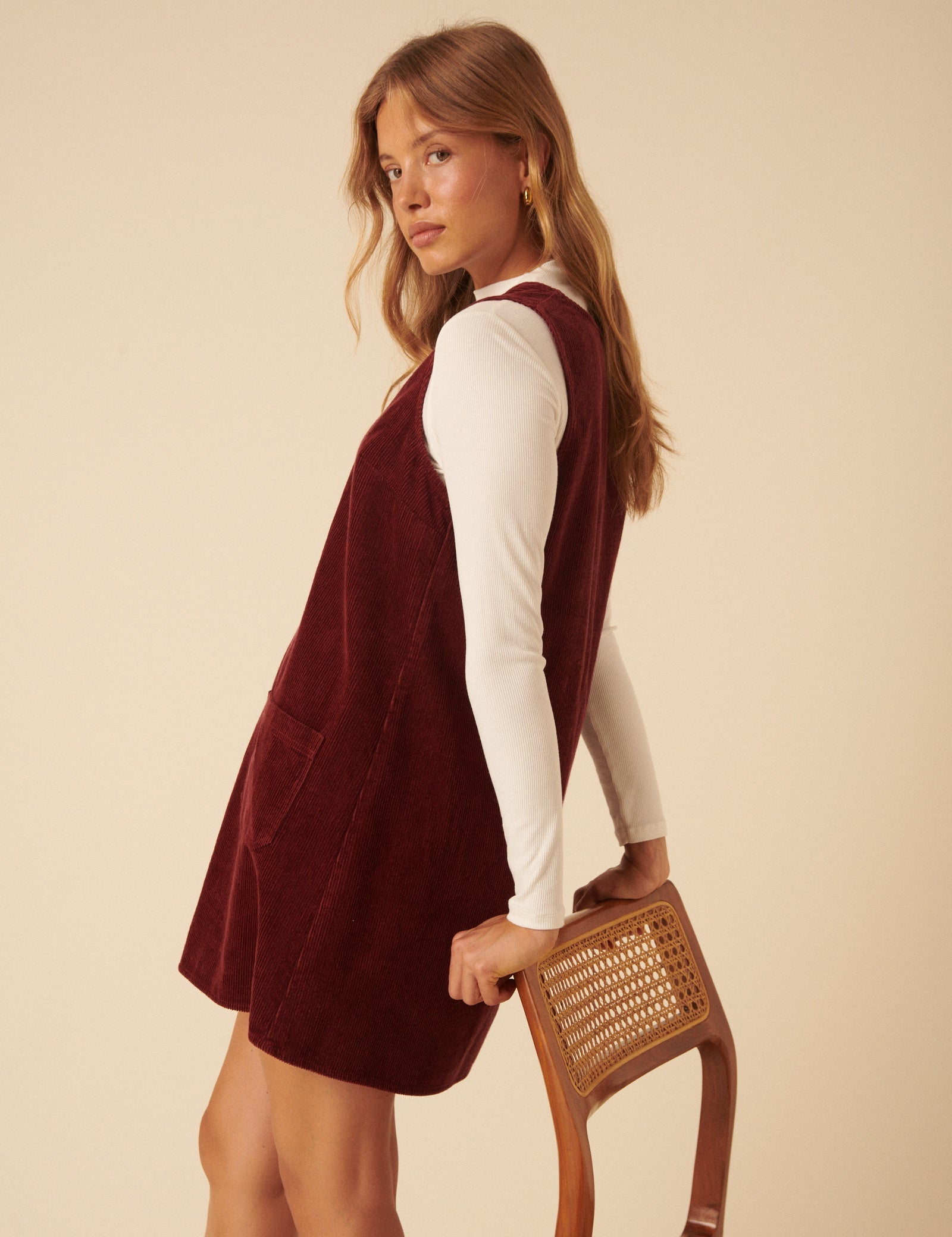 Red Piper Pinafore Mini Dress