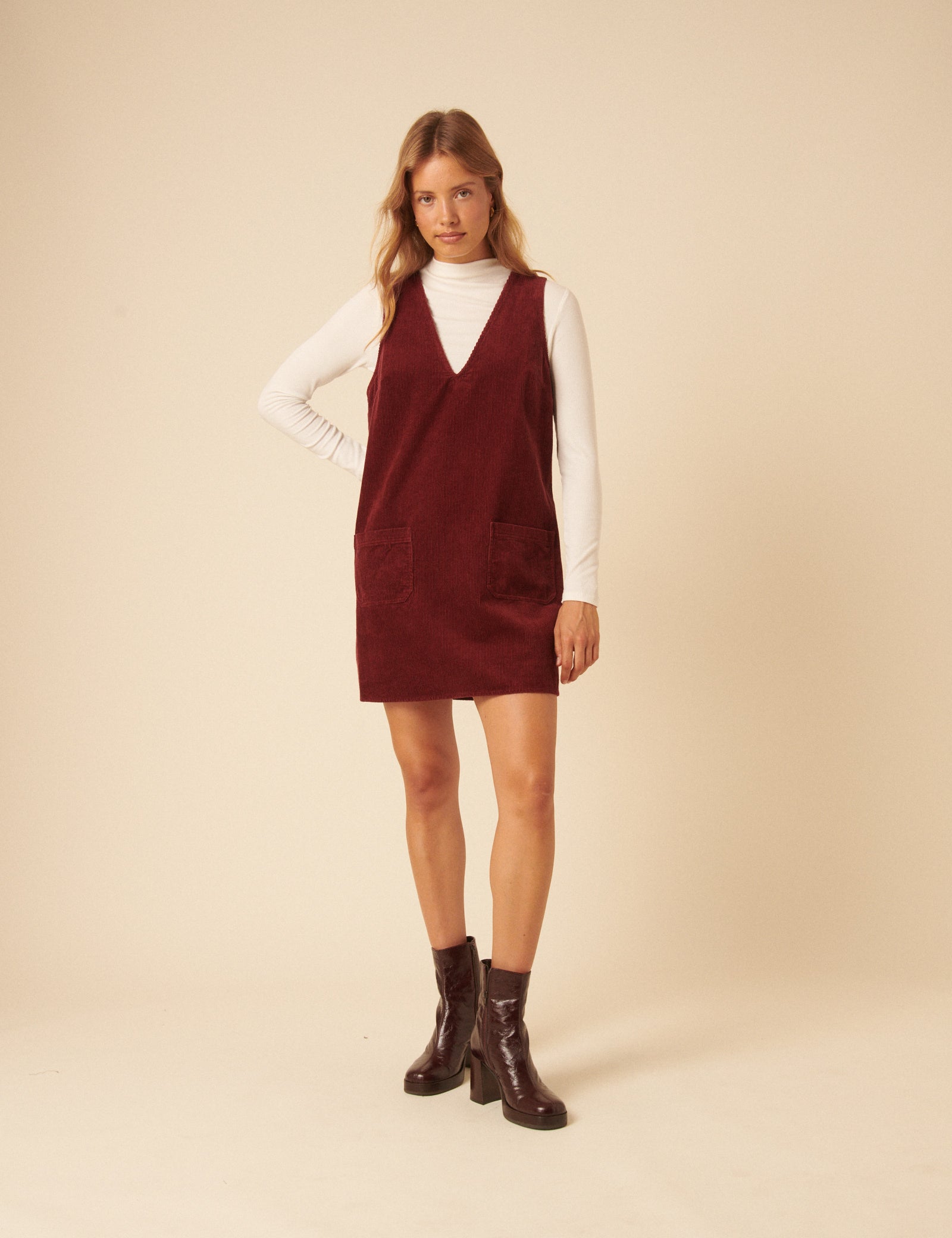 Red Piper Pinafore Mini Dress