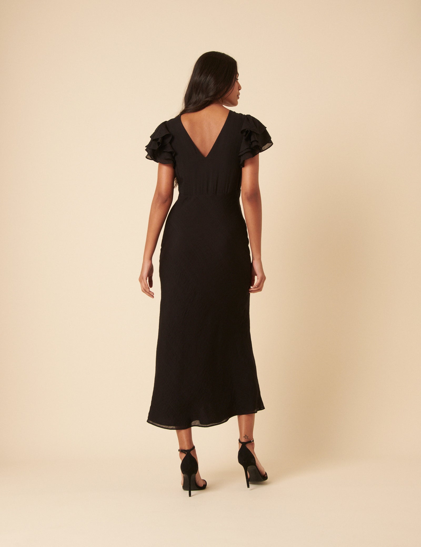 Black Frill Sleeve Lola Midi Dress