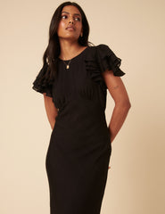 Black Frill Sleeve Lola Midi Dress