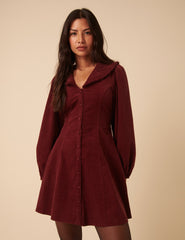 Burgundy Cord Collared Emma Mini Dress