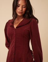 Burgundy Cord Collared Emma Mini Dress