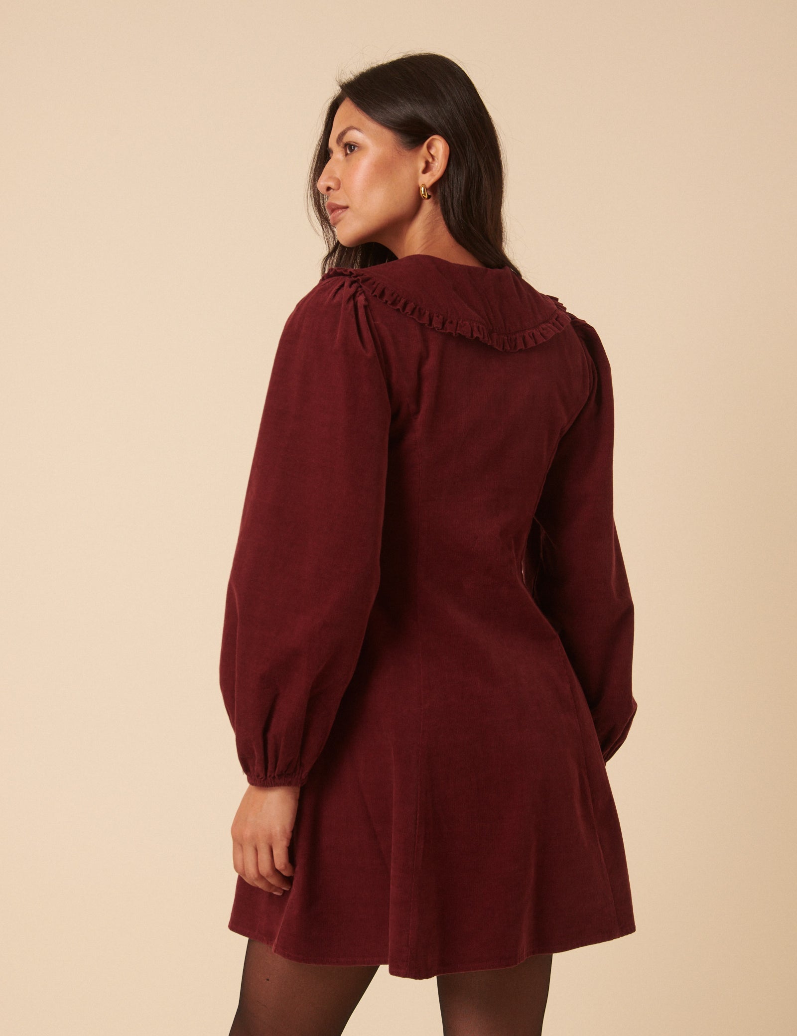 Burgundy Cord Collared Emma Mini Dress