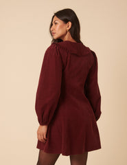 Burgundy Cord Collared Emma Mini Dress