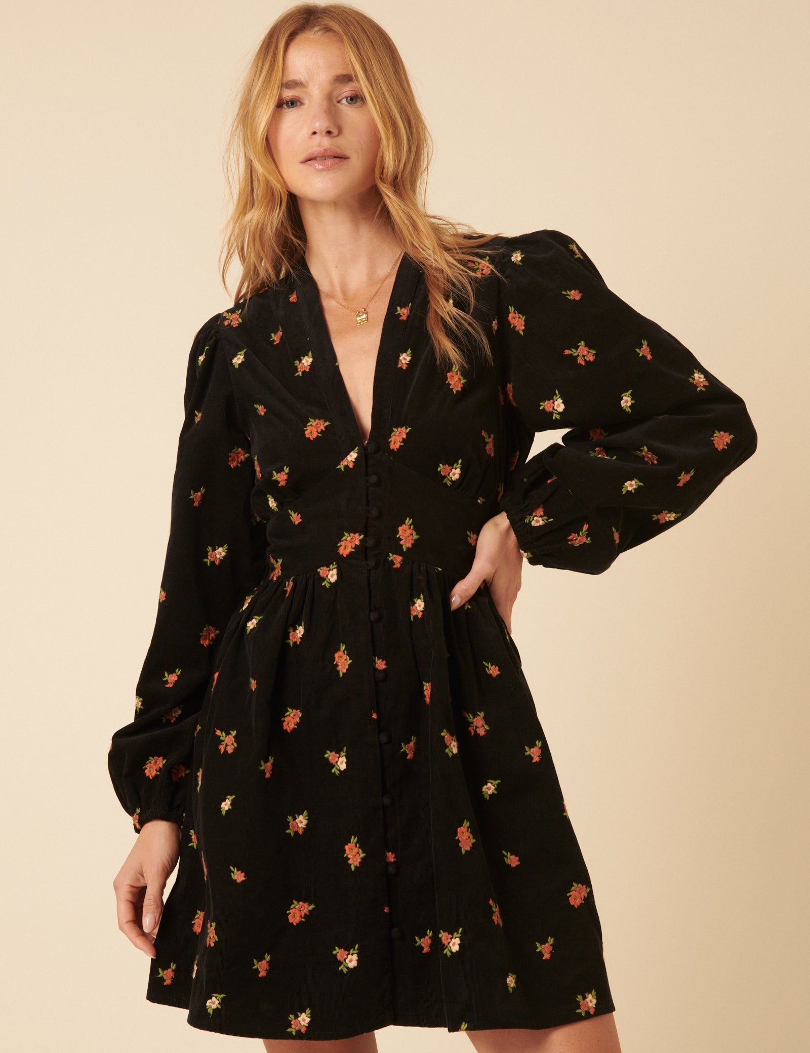 Black Floral Embroidered Cord Starlight Mini Dress