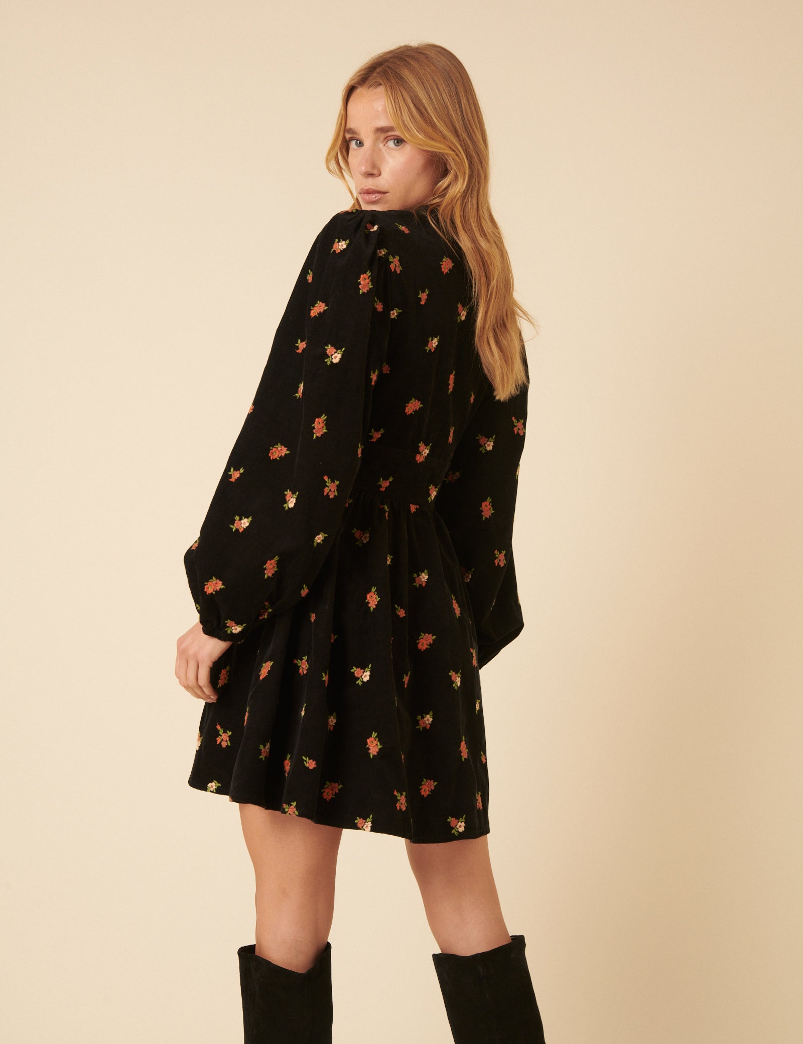 Black Floral Embroidered Cord Starlight Mini Dress