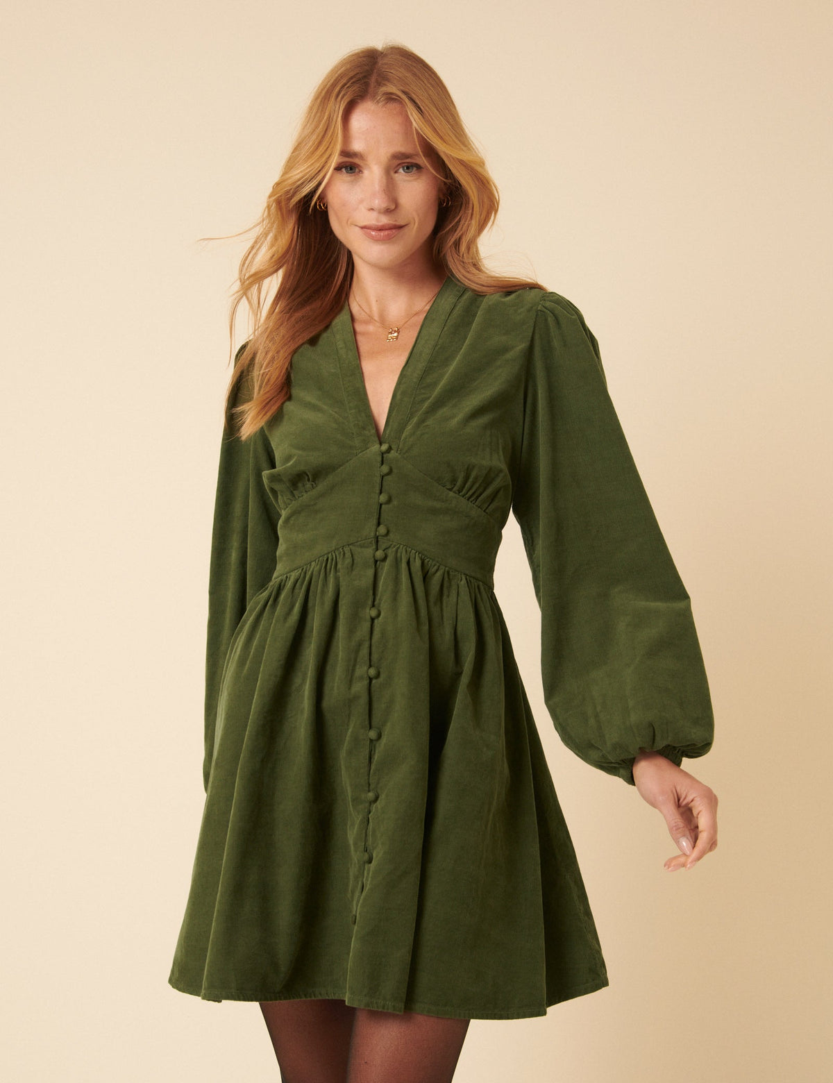 Olive Green Cord Starlight Mini Dress