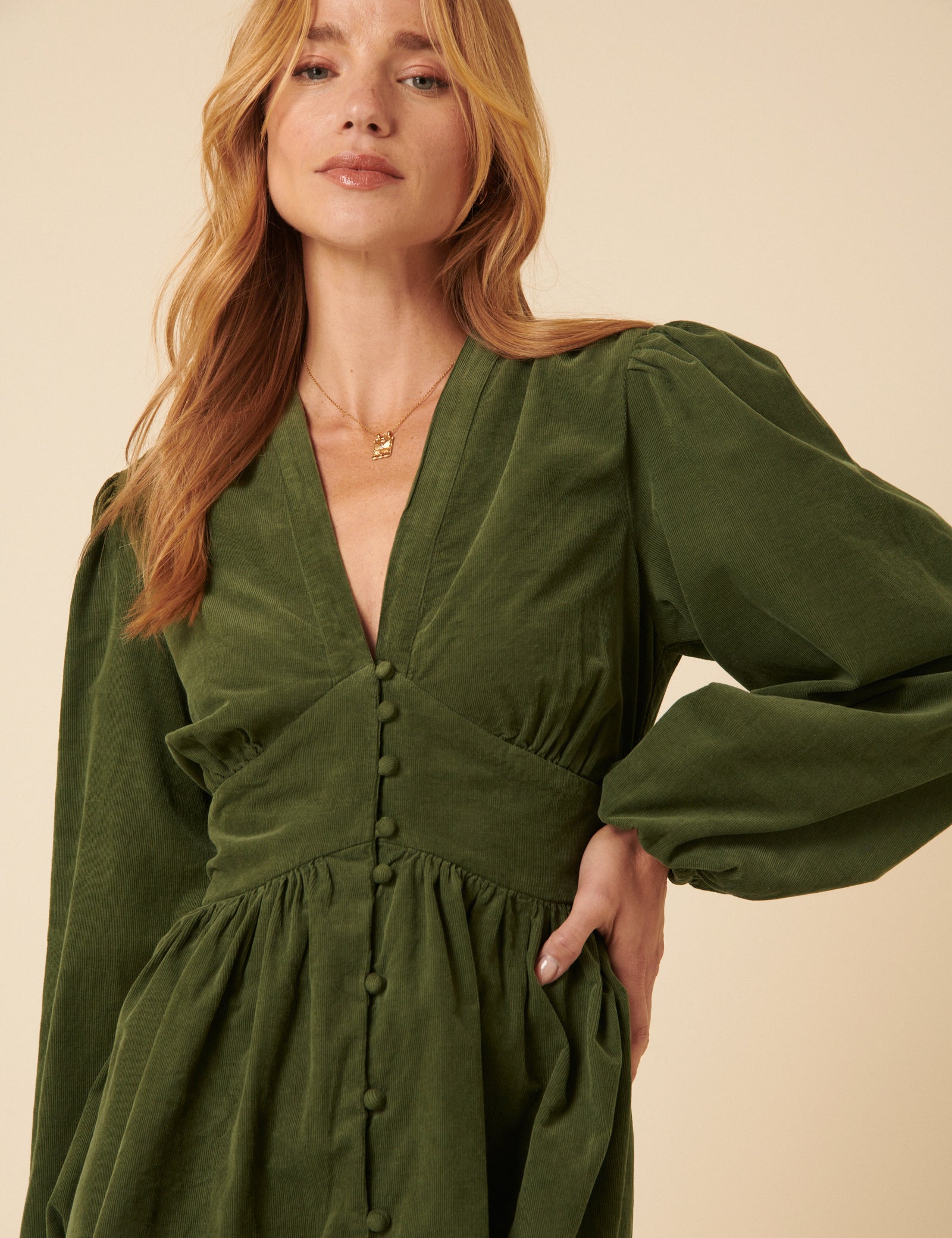 Olive Green Cord Starlight Mini Dress