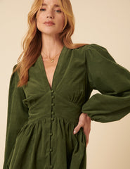 Olive Green Cord Starlight Mini Dress