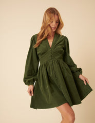 Olive Green Cord Starlight Mini Dress