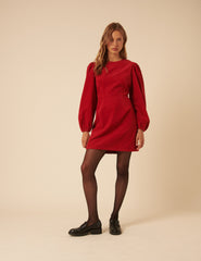 Red Cord Balloon Sleeve Peggy Mini Dress