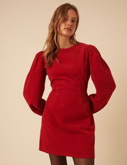 Red Cord Balloon Sleeve Peggy Mini Dress