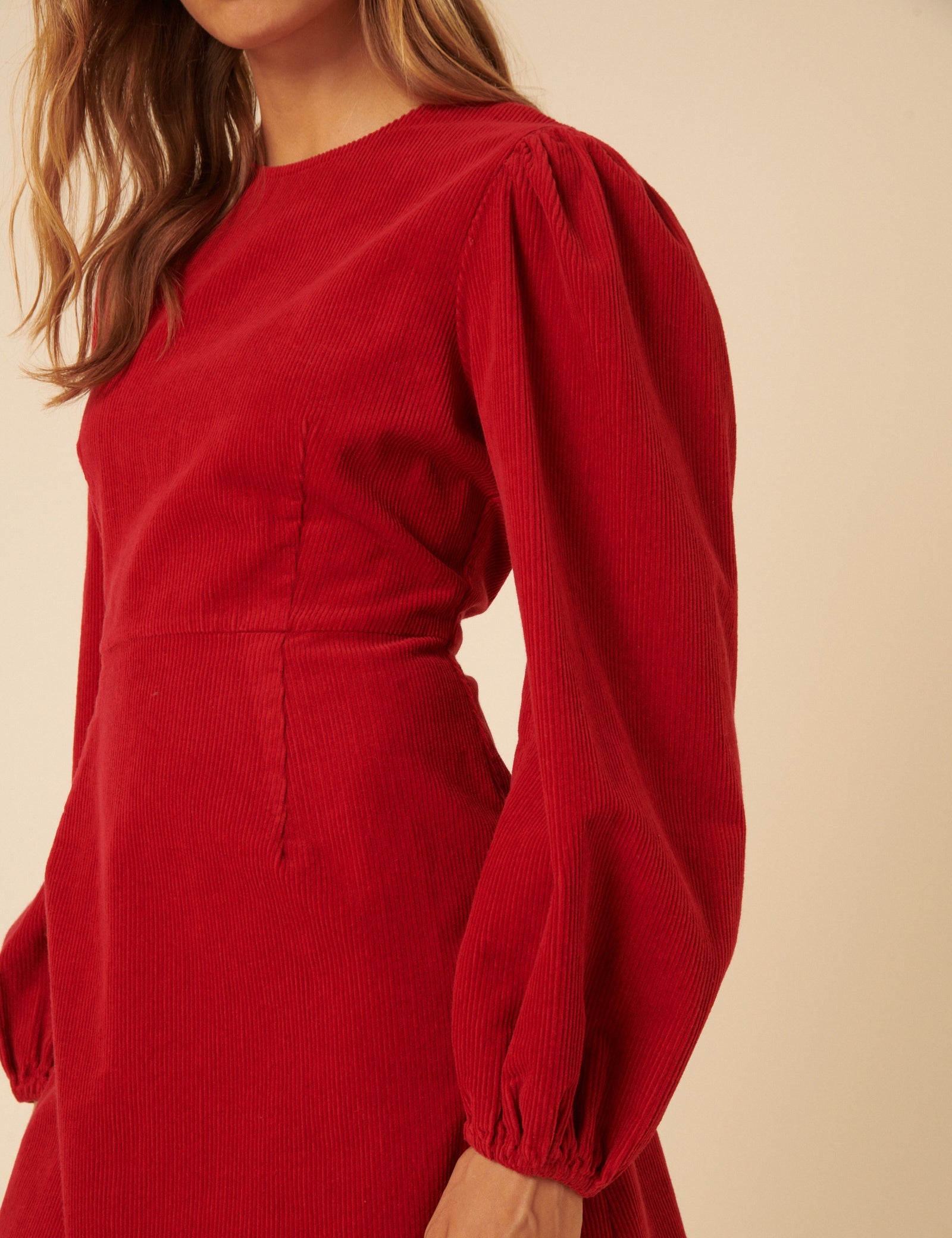 Red Cord Balloon Sleeve Peggy Mini Dress