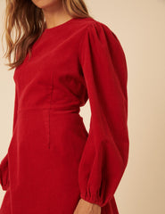 Red Cord Balloon Sleeve Peggy Mini Dress