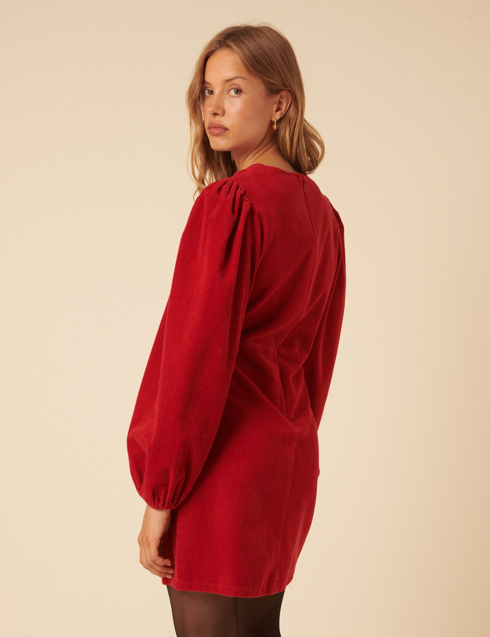 Red Cord Balloon Sleeve Peggy Mini Dress