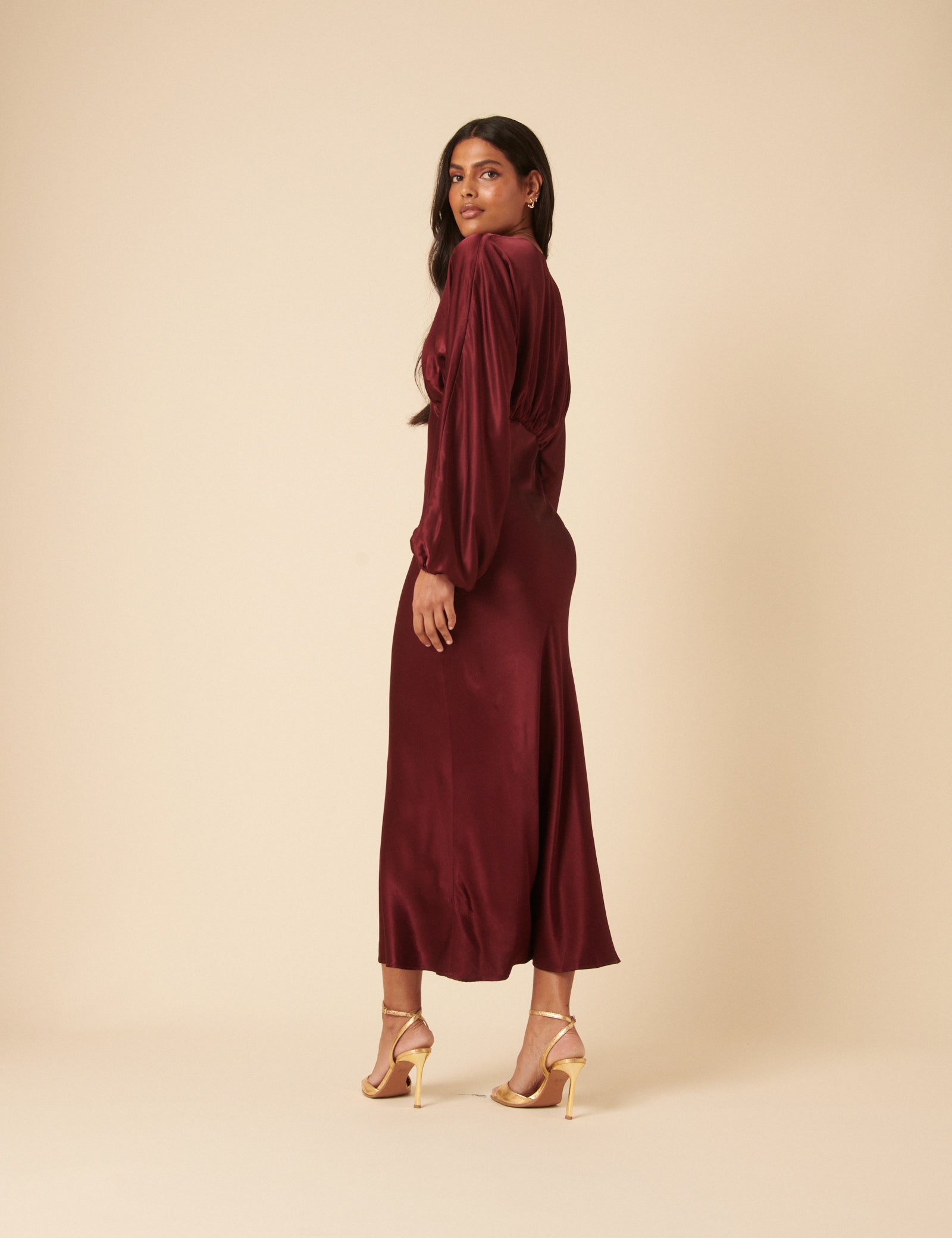 Burgundy Satin Allura Midi Dress