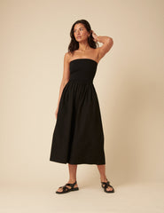 Black Bandeau Drop Waist Midi Dress