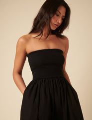 Black Bandeau Drop Waist Midi Dress