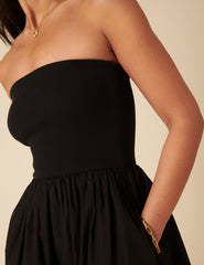 Black Bandeau Drop Waist Midi Dress