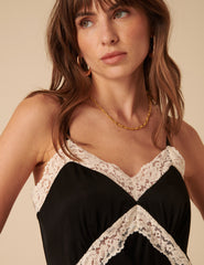 Black Satin Lace Solene Maxi Dress