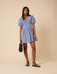 Blue Floral Embroidered Birdie Mini Dress