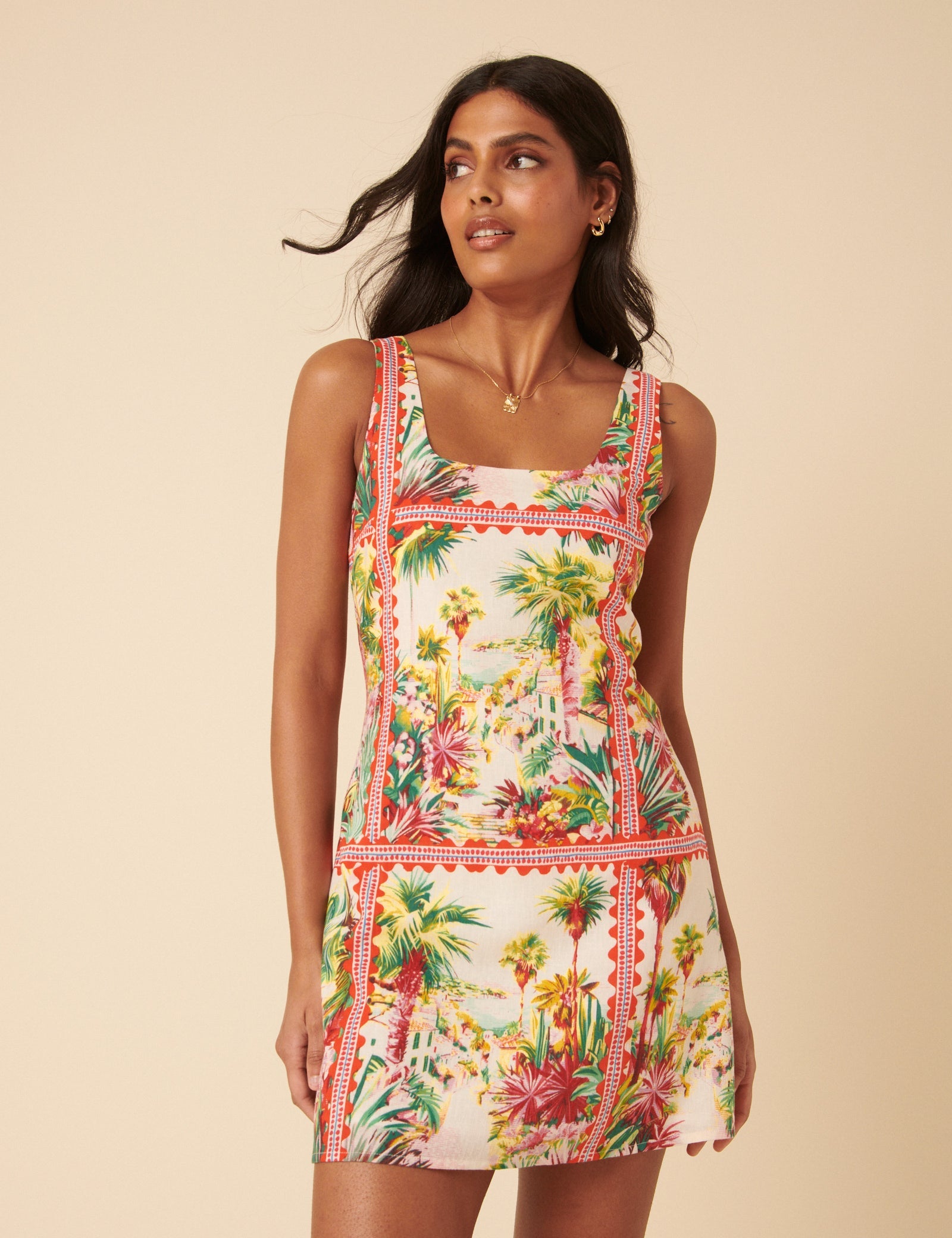 White And Red Printed Connie Mini Dress