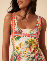 White And Red Printed Connie Mini Dress