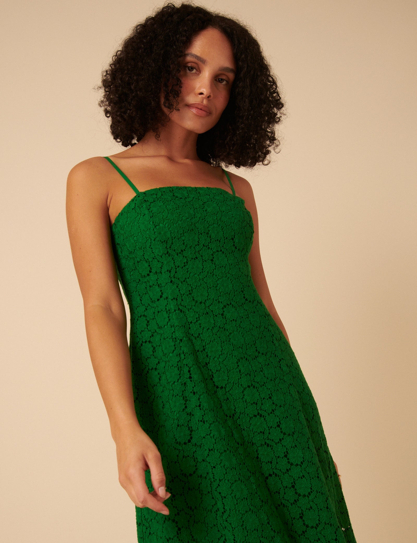 Green Floral Broderie Anglaise Fern Midi Dress