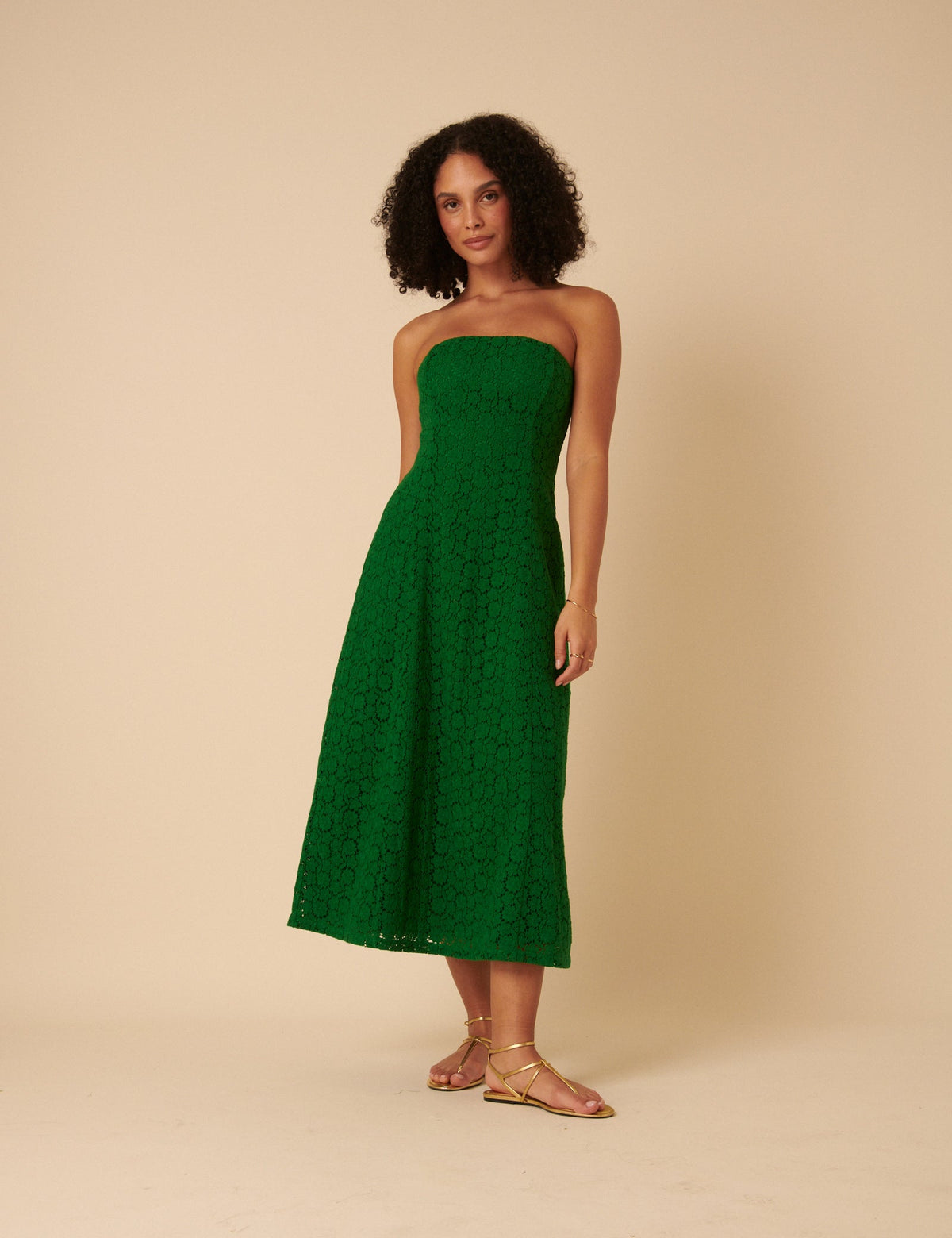 Green Floral Broderie Anglaise Fern Midi Dress