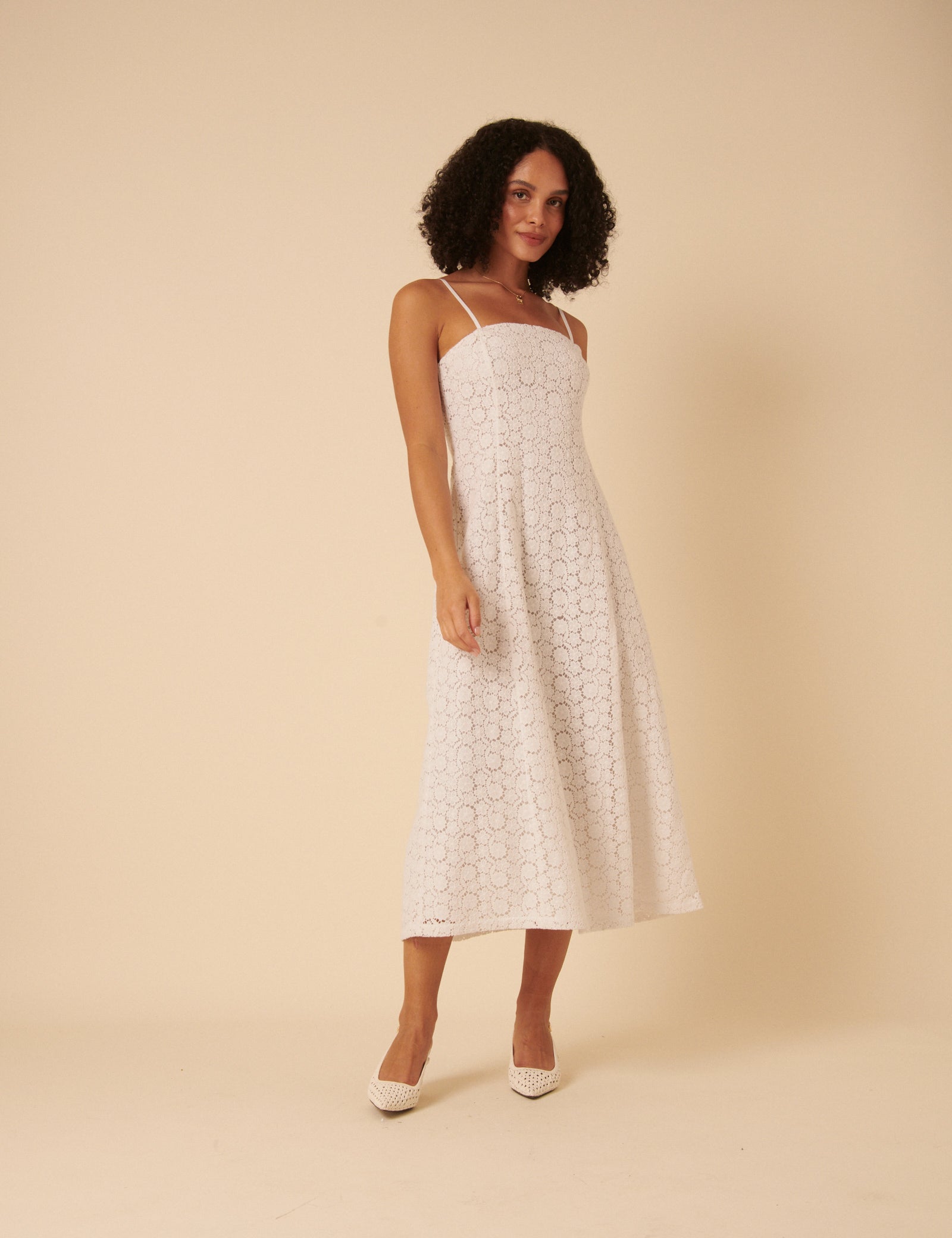 White Floral Broderie Anglaise Fern Midi Dress