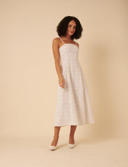 White Floral Broderie Anglaise Fern Midi Dress