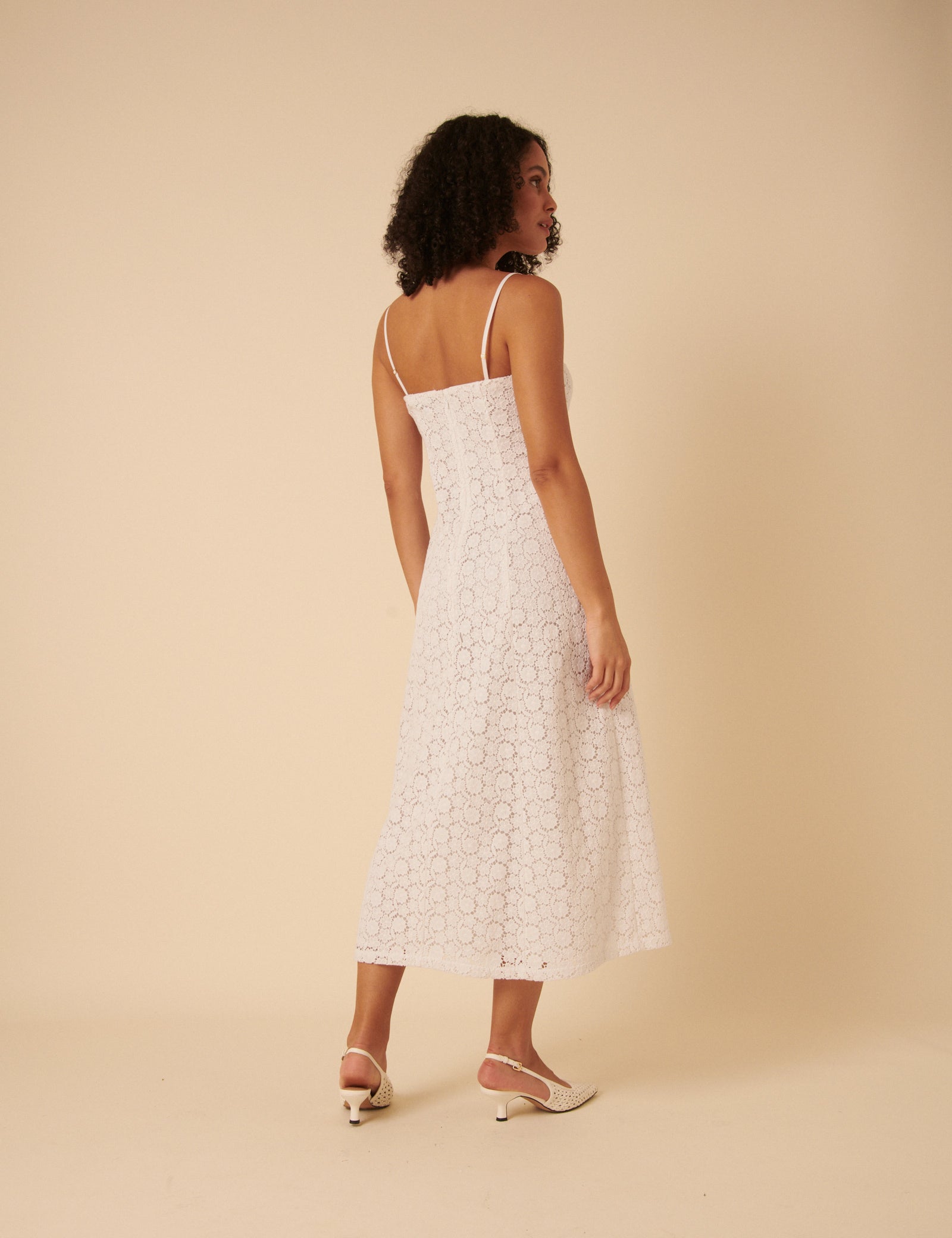 White Floral Broderie Anglaise Fern Midi Dress