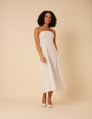 White Floral Broderie Anglaise Fern Midi Dress