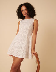 White Floral Broderie Anglaise Juno Mini Dress