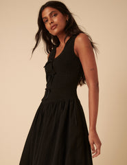 Black Bow Front Luisa Midi Dress