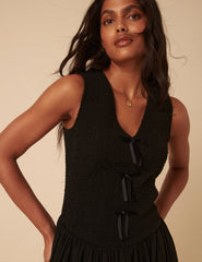 Black Bow Front Luisa Midi Dress