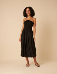 Black Bandeau Ruched Bela Midi Dress