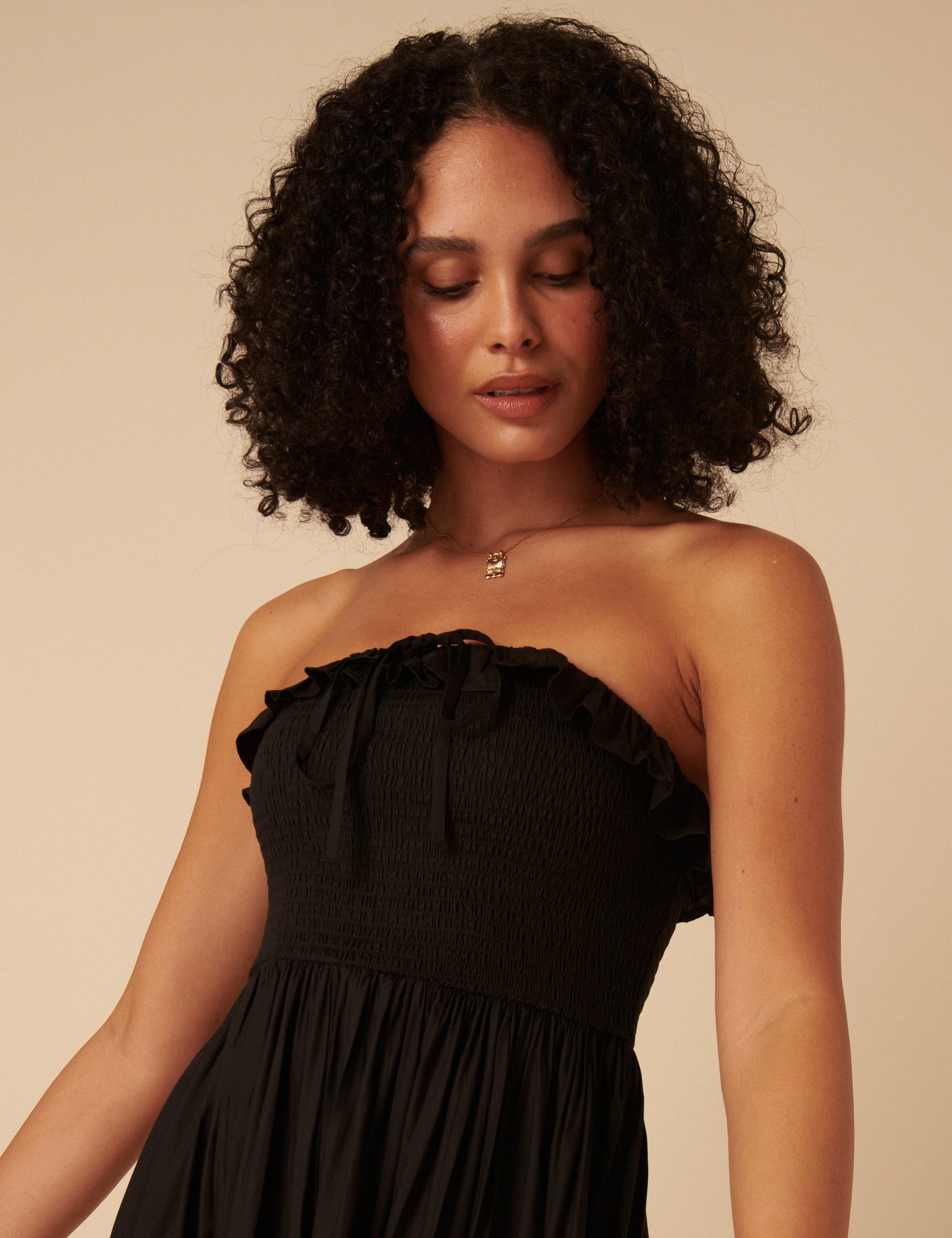 Black Bandeau Ruched Bela Midi Dress