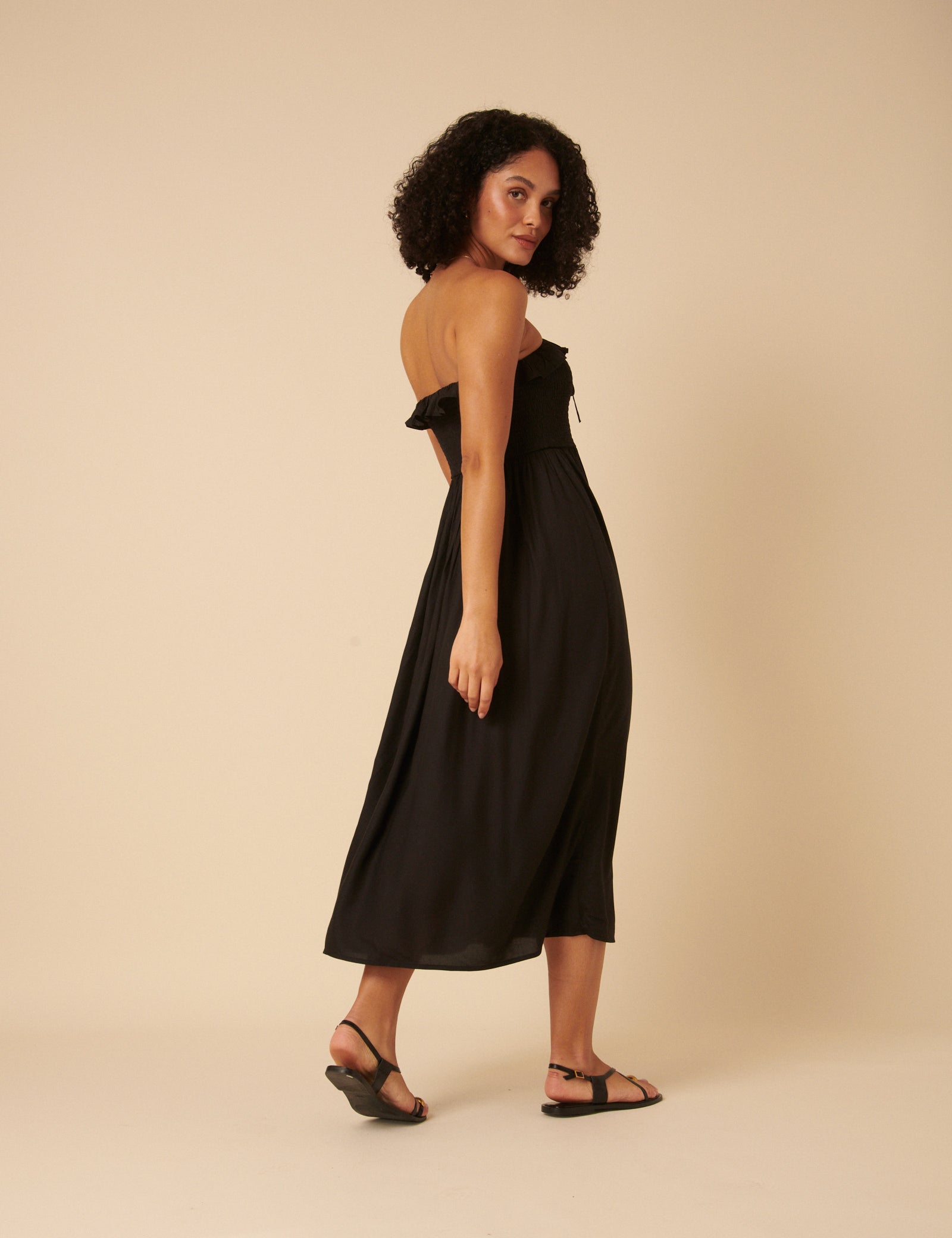 Black Bandeau Ruched Bela Midi Dress