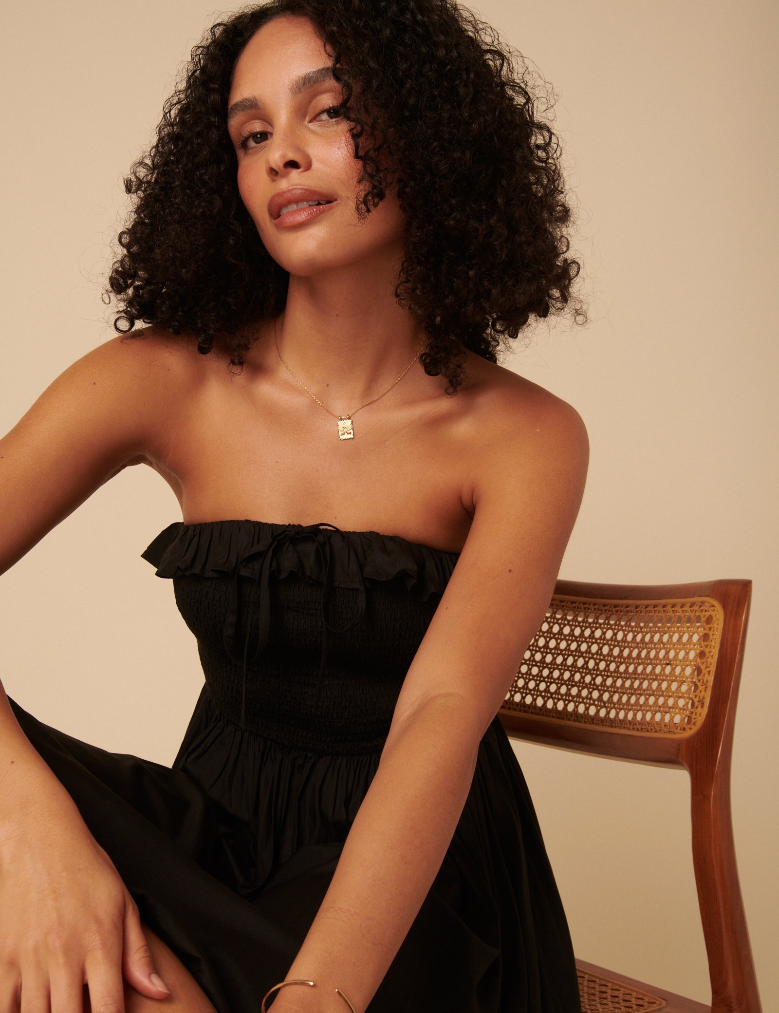 Black Bandeau Ruched Bela Midi Dress