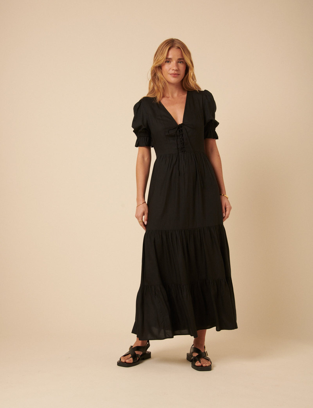 Black Tiered Lia Midi Dress