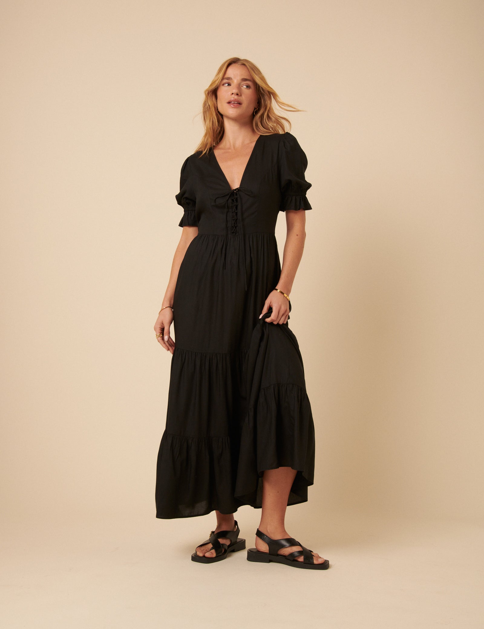 Black Tiered Lia Midi Dress