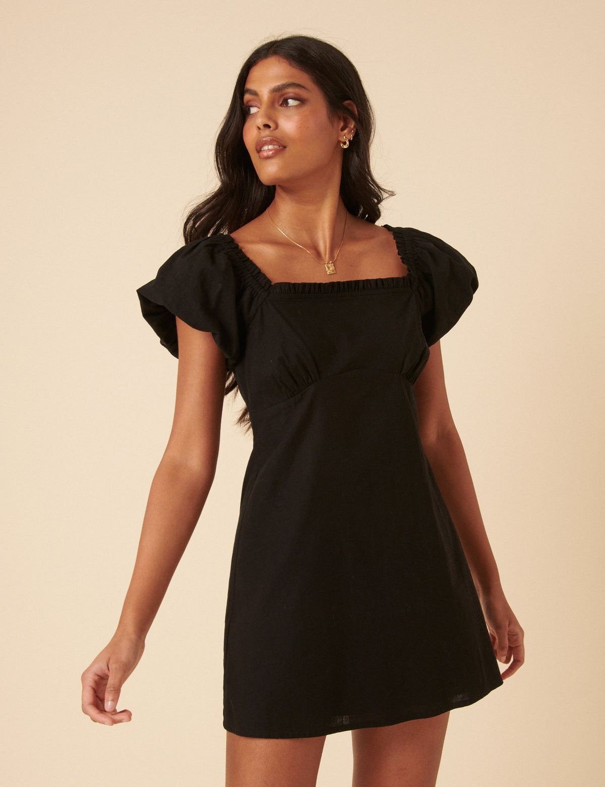 Black Puff Sleeve Ramona Mini Dress